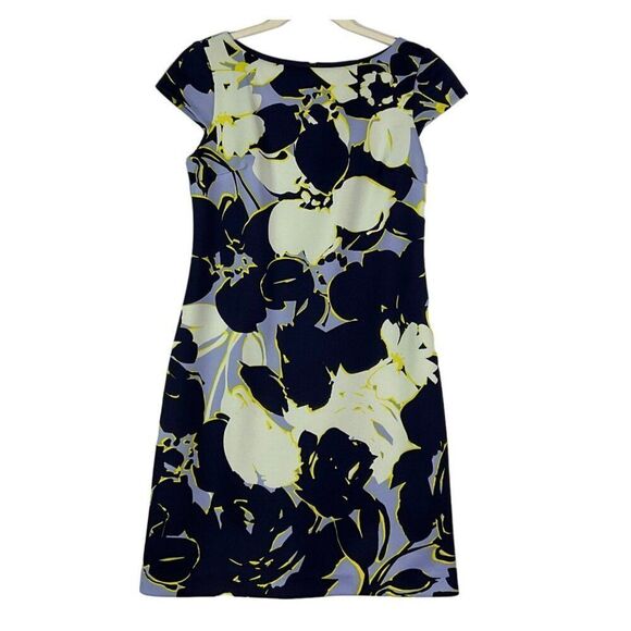 Vince Camuto Floral Print Cap Sleeve Sheath Dress Size 4, Blue/Ivory/Yellow - Picture 1 of 11